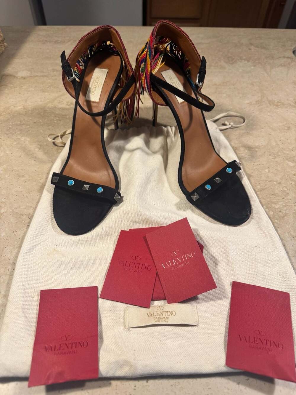 Valentino Garavani Rainbow Fringe Tassel Suede Sandals Heels EU 40.5 US 10 - Picture 2 of 9